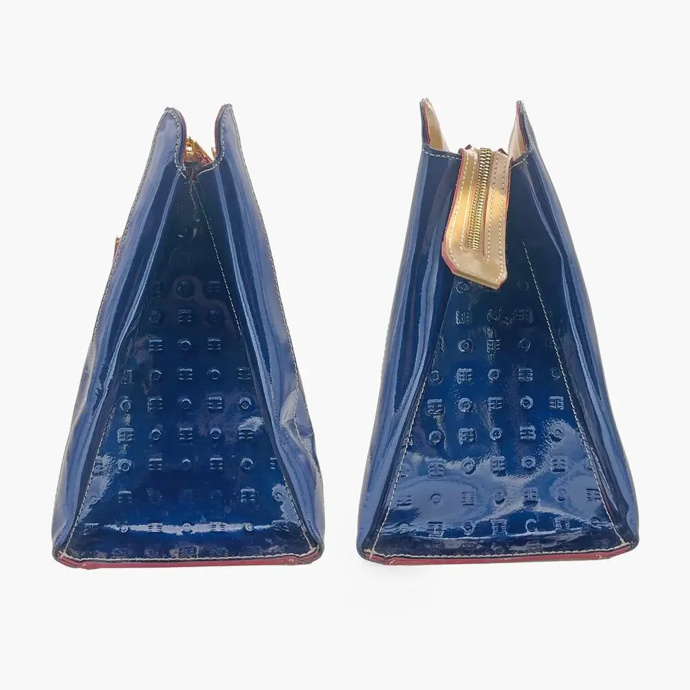 ARCADIA Patent Leather Logo Embossed Business Large Top Handles Tote Bag (Blue) - Picture 6 of 14